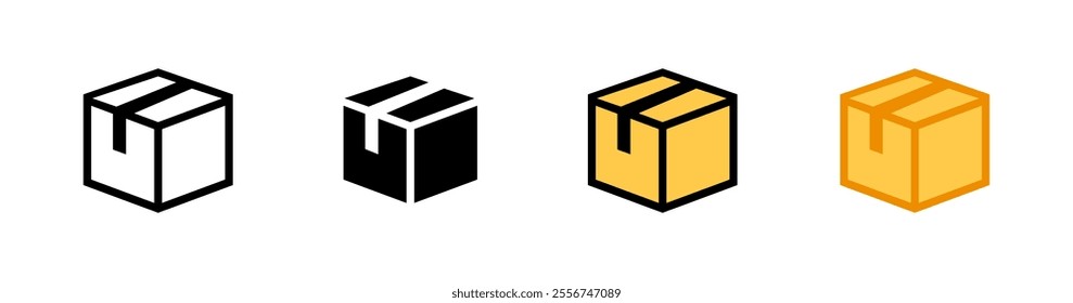 Box set icons. Linear, silhouette and flat style. Vector icons.
