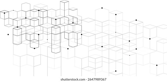 box shape illustration abstract vector background geometry graphic grid outline internet net tech square stacking three-dimensional line network future isometric cyber dot cyberspace