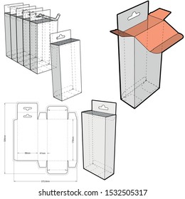 Box with Shelf Hanger Hole (Internal measurement  8,5 x 4,1 + 17,9cm) and Die-cut Pattern. The .eps file is full scale and fully functional. Prepared for real cardboard production.