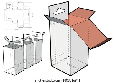 Box with Shelf Hanger Hole (Internal measurement 6x6x11cm) and Die-cut Pattern. The .eps file is full scale and fully functional. Prepared for real cardboard production.