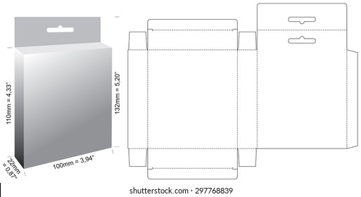 Box with Shelf Hanging Holes and Die cut Layout