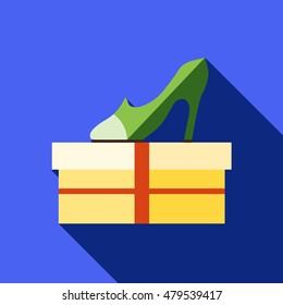 Box with shoes icon in flat style with long shadow. Packaging symbol vector illustration