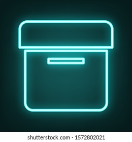 Box sign. Cyan neon icon in the dark. Bluring. Luminescence. Illustration.