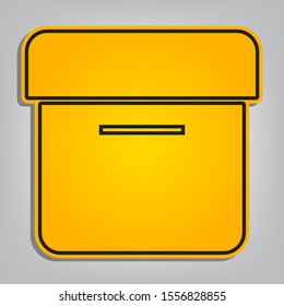 Box sign. Flat orange icon with overlapping linear black icon with gray shadow at whitish background. Illustration.