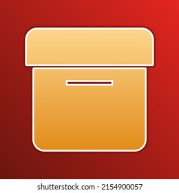 Box sign. Golden gradient Icon with contours on redish Background. Illustration.