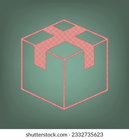 Box sign illustration. Apricot Icon with Brick Red parquet floor graphic pattern on a Ebony background. Feldgrau. Green. Illustration.