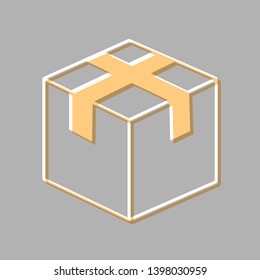 Box sign illustration. Emboss effect with light orange icon on gray background.