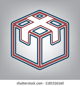 Box sign illustration. Vector. Dark red, transparent and midnight green stroke of white icon at grayish background.