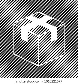 Box sign illustration. Vector. Icon. Hole in moire background.