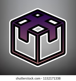 Box sign illustration. Vector. Violet gradient icon with black and white linear edges at gray background.