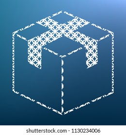 Box sign illustration. Vector. White textured icon at lapis lazuli gradient background.