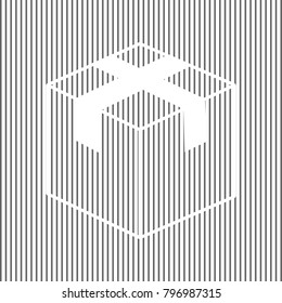 Box sign illustration. Vector. White icon on grayish striped background. Optical illusion.
