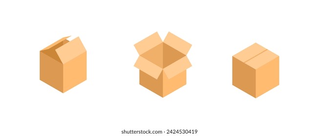 box signs. Various boxes containers and boxes. Icon set. Vector illustration.