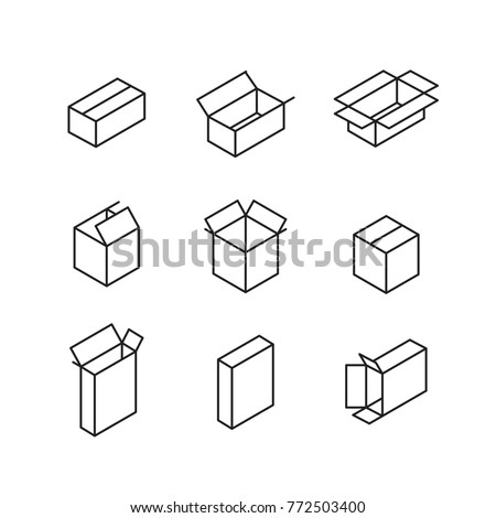 box signs. Various boxes containers and boxes. line Icon set. Vector illustration.