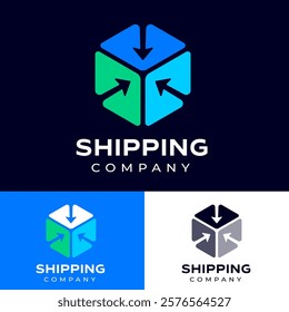 Box silhouette consist of three elements with arrows. Shipping company icon. Postal service icon. Mail and parcels delivery symbol. 