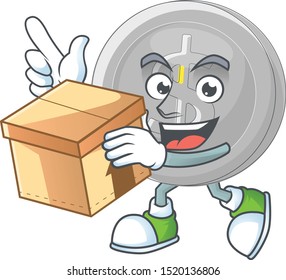 With box silver coin character mascot in cartoon