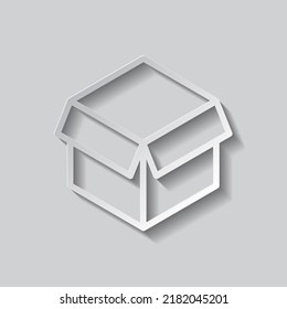 Box simple icon vector. Flat design. Paper style with shadow. Gray background.ai