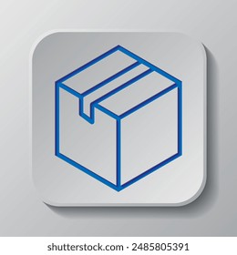 Box simple icon, vector. Flat design. Paper cut design. Cutted blue symbol with shadow. Gray badge button, gray background.ai