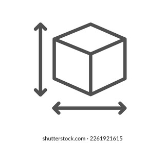 Box size line icon. Package dimension sign. Parcel measurement symbol. Quality design element. Linear style box size icon. Editable stroke. Vector