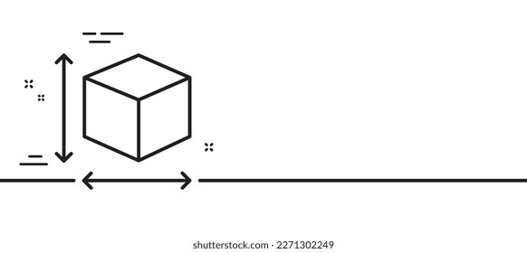 Box size line icon. Package dimension sign. Parcel measurement symbol. Minimal line illustration background. Box size line icon pattern banner. White web template concept. Vector