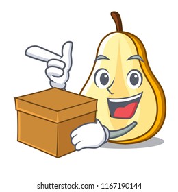 With box slice of ripe green pear character