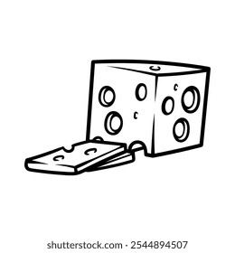 box of sliced cheese isolated drawing coloring line art style sketch classic vintage design illustration