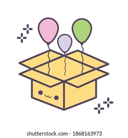 box smiling with balloons coming out of it vector illustration design