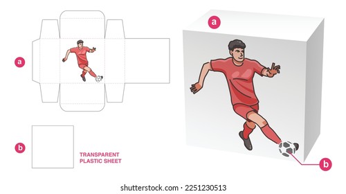 Box with soccer cartoon and ball window die cut template