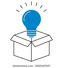 Box Solution Illustration icon, vector, box solution, packaging, problem-solving, creative solution, idea, bulb, light, icon, lamp, lightbulb, box, ideas., illustration