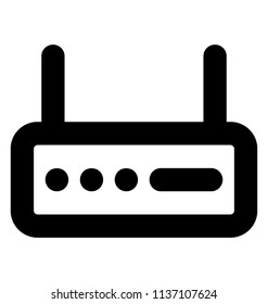 Box with some buttons a bar shape and two antennas, icon denoting internet router 