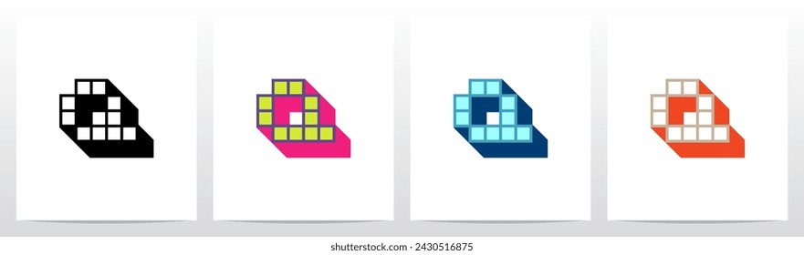 Cuadro Contorno Cuadrado Sombra Caída 3D Letra Inicial Logo Diseño Q