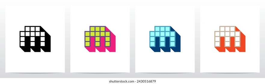 Box Square Outline Drop Shadow 3D Initial Letter Logo Design M