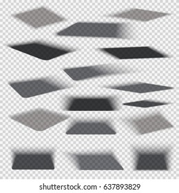 Box square shadows with soft edge isolated on transparent background vector set