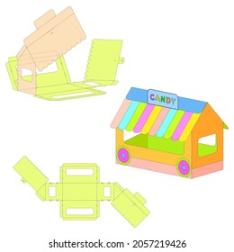 Box for Standard Display of Media. Few Basic Modules made from Corrugated Cardboard . Simple Plug-in System. Supermarket Shelves. Three-Dimensional Laser Cutting Template. Product Advertising. 