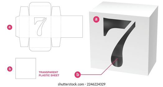 Box with stenciled 7 number alphabet window die cut template