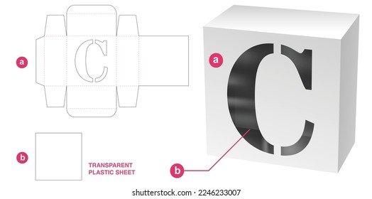 Box with stenciled C alphabet window die cut template