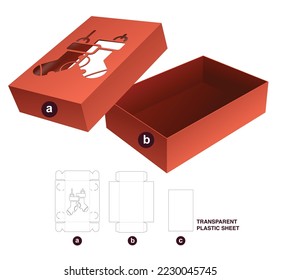 box and stenciled Christmas sock lid die cut template and 3D mockup