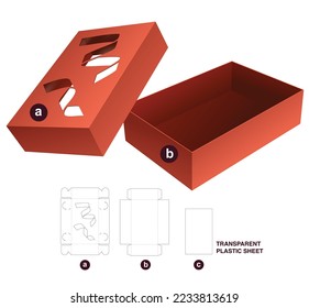 box and stenciled confetti on lid die cut template and 3D mockup