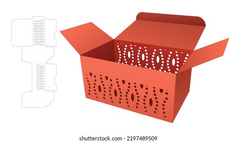 Box with stenciled dot pattern on 2 walls die cut template and 3D mockup