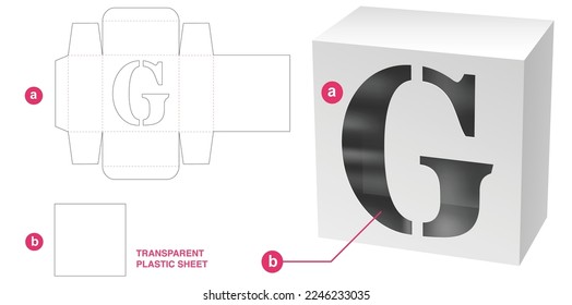 Box with stenciled G alphabet window die cut template