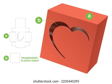 Box with stenciled heart die cut template and 3D mockup