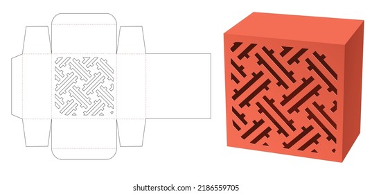 Box with stenciled Japanese pattern die cut template and 3D mockup