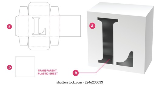 Box with stenciled L alphabet window die cut template