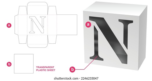 Caja con plantilla de corte de la ventana del alfabeto N con estampado