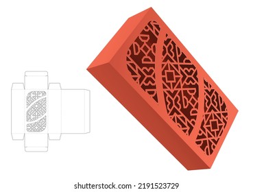Box with stenciled pattern windows die cut template design and 3D mockup