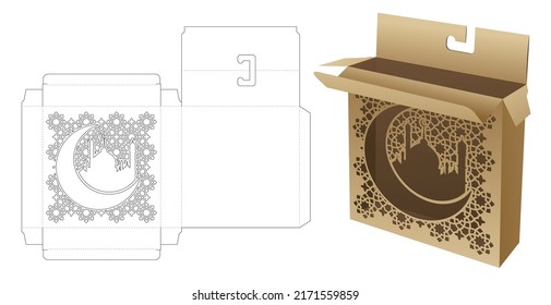 Box With Stenciled Ramadan And Hang Hole Die Cut Template And 3D Mockup