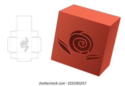 Box with stenciled rose die cut template and 3D mockup