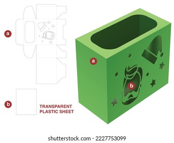 Box with stenciled Santa Claus window die cut template and 3D mockup