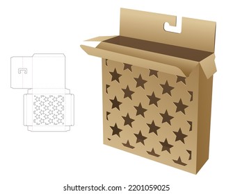 Box With Stenciled Star Pattern And Hang Hole Die Cut Template And 3D Mockup