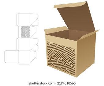 Box with stenciled striped pattern die cut template and 3D mockup